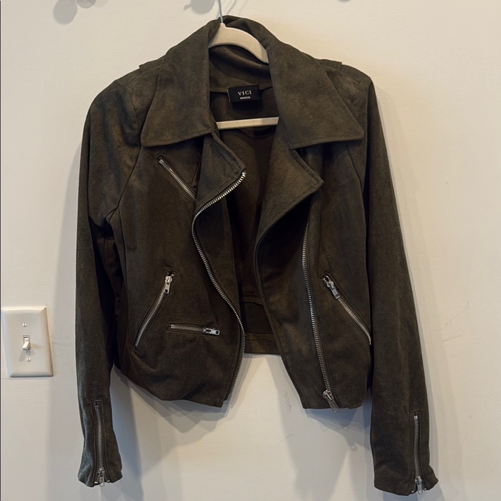 Vici Olive Green Suede Moto Jacket
